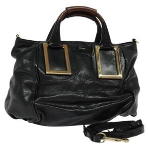 Chloe Etel Hand Bag Leather 2way Black Gold Auth BA3601
